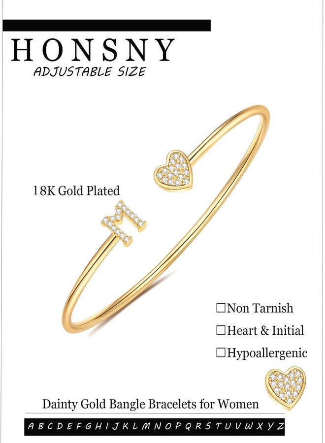 Honsny Gold Initial Bracelets for Women 18K Gold Plated Initial Heart Cuff Bangle Bracelets for Women Non Tarnish Dainty Cute Gold Initial Bracelets for Women Teen Bridesmaid Trendy Gifts Jewelry - Image 5